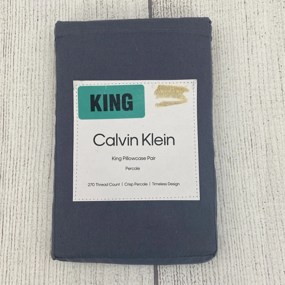 Calvin Klein Pillowcase Pair KING Gray 100% Cotton Percale 270TC Crisp Modern
